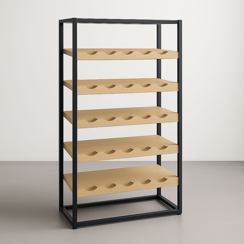 Portabottiglie in Legno e Acciaio Nero