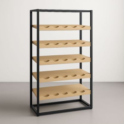 Portabottiglie in Legno e Acciaio Nero