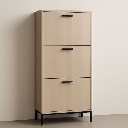 Armadio portascarpe 3 ante legno chiaro e metallo