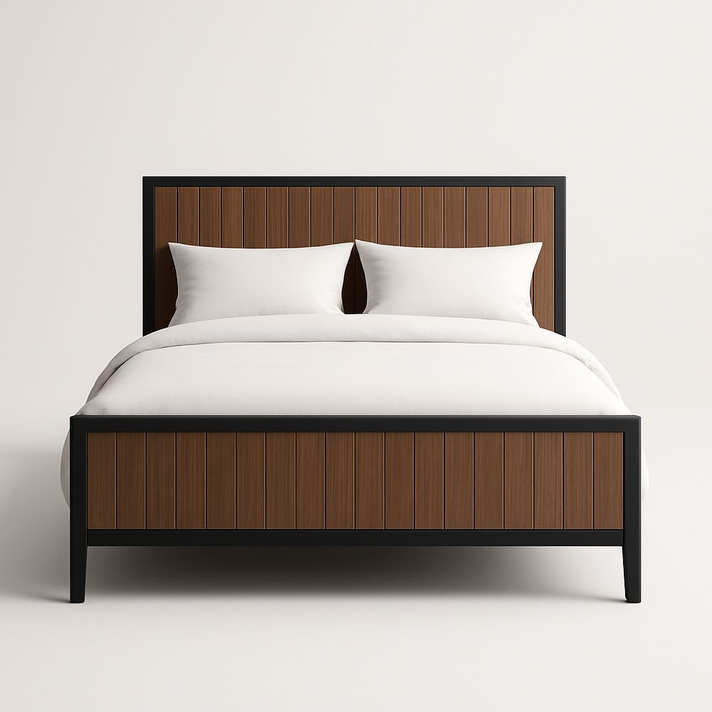 Letto matrimoniale in metallo nero e legno 200x160 cm