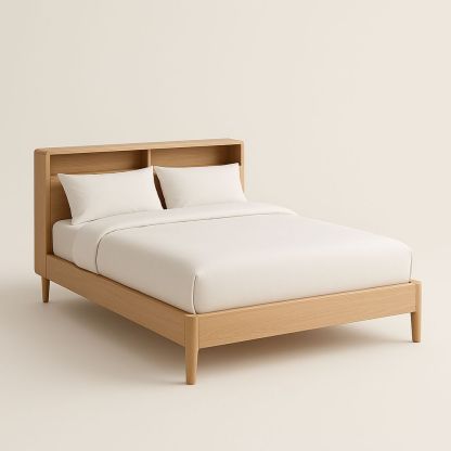 Letto Matrimoniale in Legno con Testiera a Scaffale