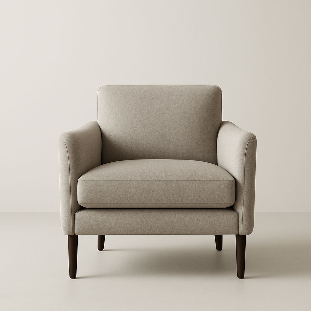 Poltrona in Tessuto Beige con Gambe in Legno