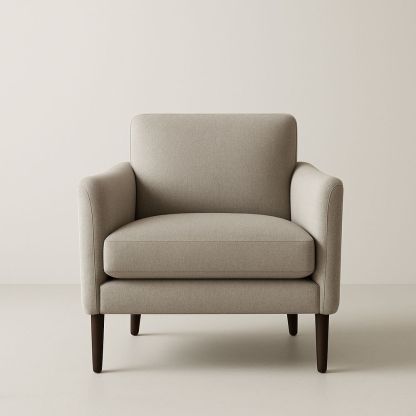 Poltrona in Tessuto Beige con Gambe in Legno