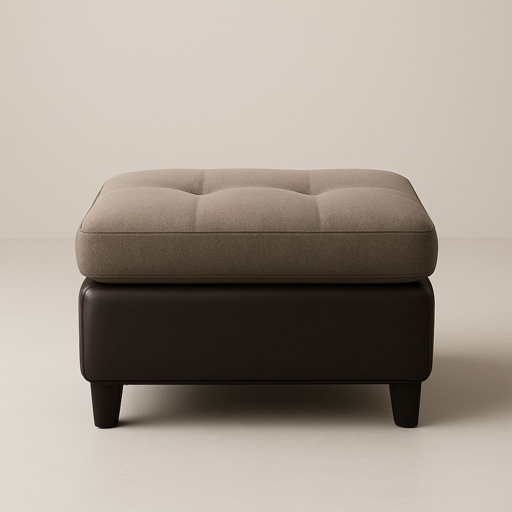 Poggiapiedi quadrato in tessuto e pelle marrone 80x80x45 cm