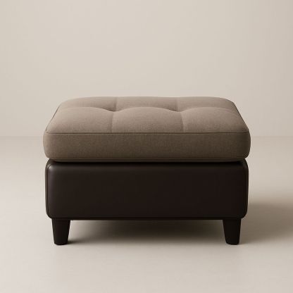 Poggiapiedi quadrato in tessuto e pelle marrone 80x80x45 cm