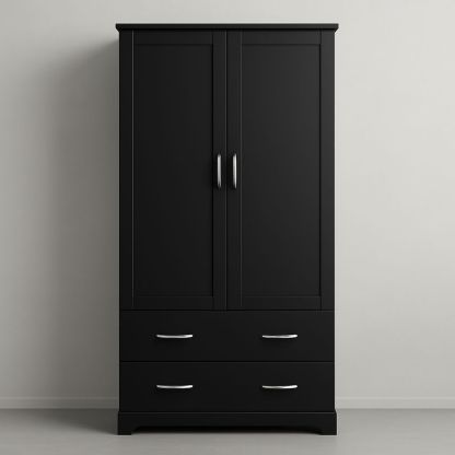 Armadio Nero in Legno con Due Ante e Due Cassetti 180x80x50 cm