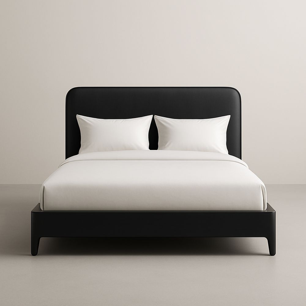 Letto matrimoniale in legno massello e tessuto nero 200x160 cm