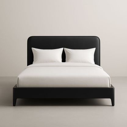 Letto matrimoniale in legno massello e tessuto nero 200x160 cm