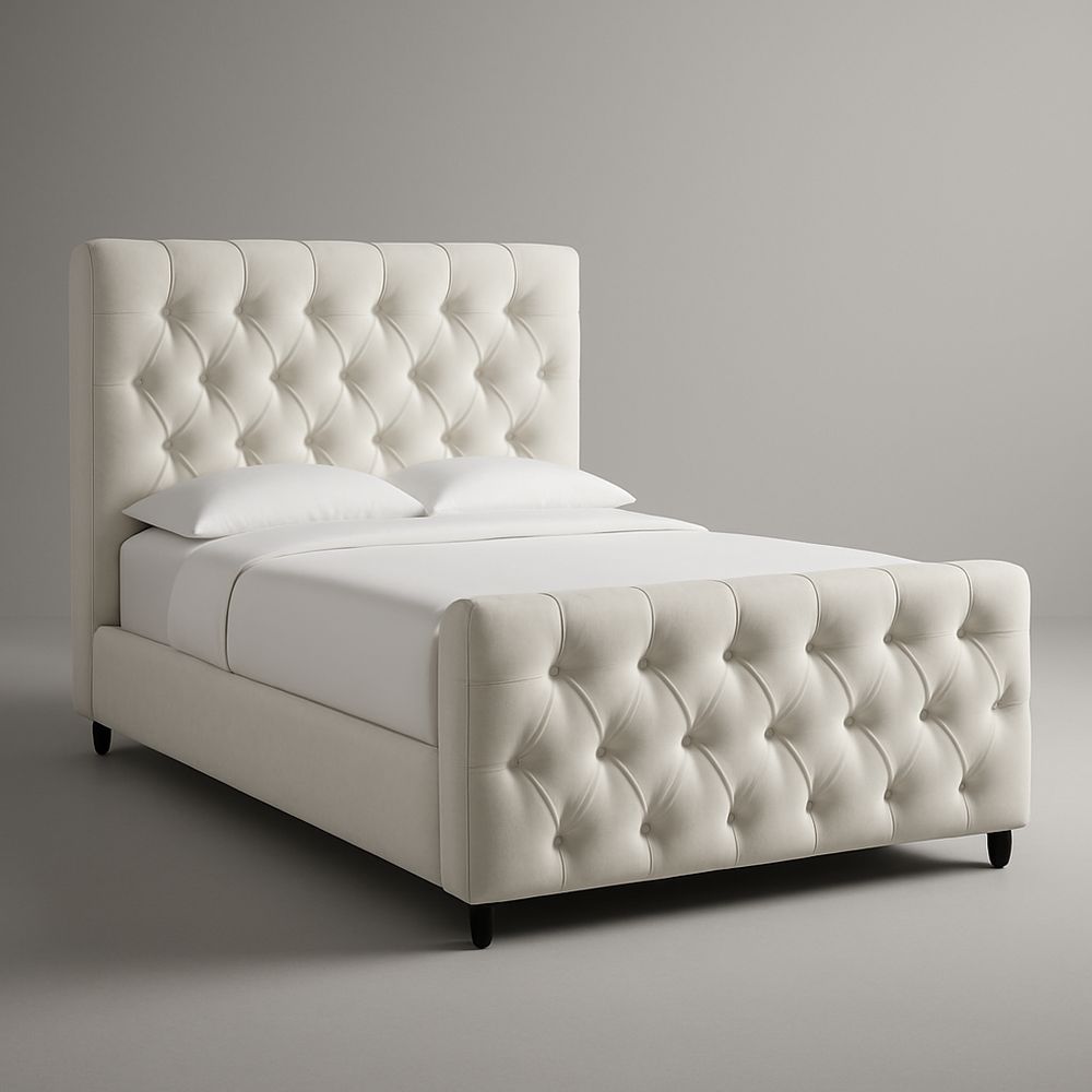 Letto in tessuto crema con testiera trapuntata 200x150 cm