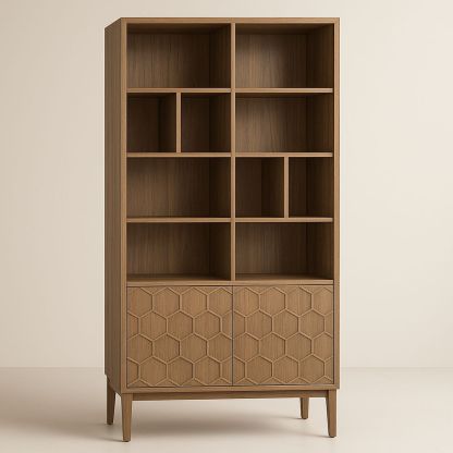 Libreria geometrica in legno di quercia con ante