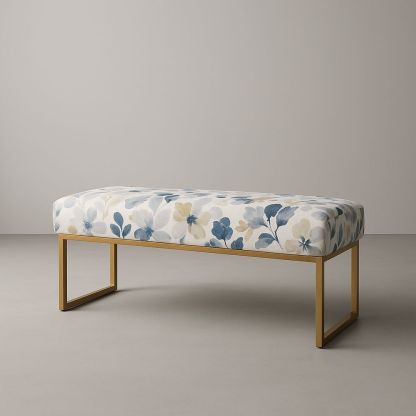 Panca imbottita floreale tessuto metallo dorato 120x45x45 cm