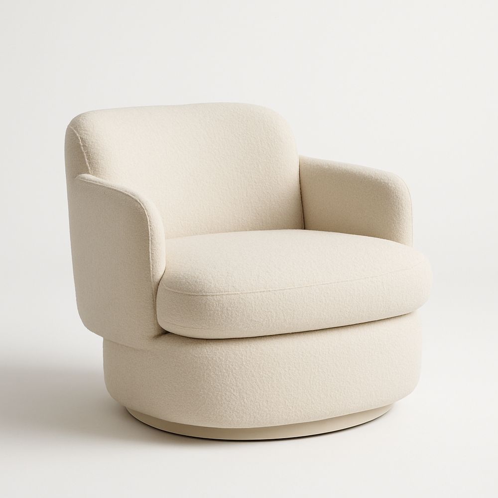 Poltrona girevole in tessuto bouclé crema