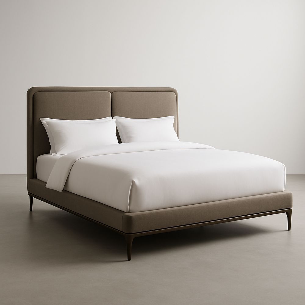 Letto matrimoniale beige in tessuto e metallo 160x200 cm