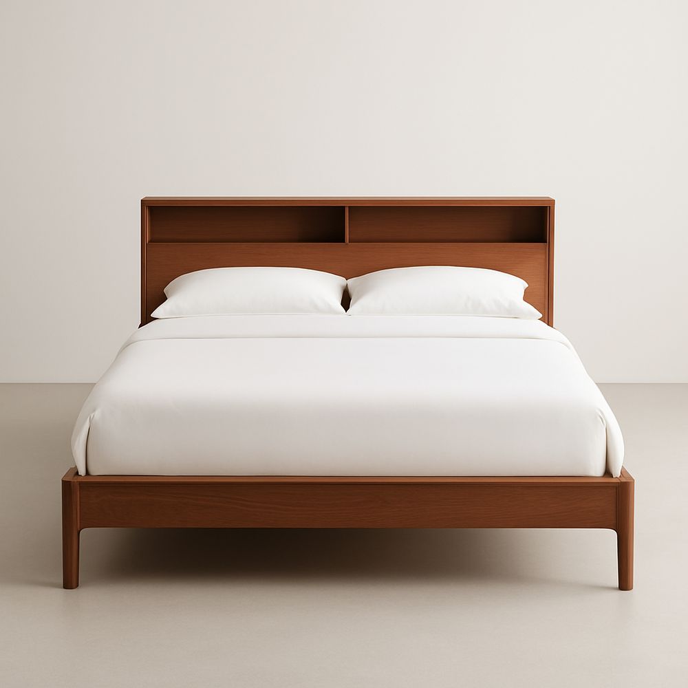 Letto matrimoniale con testiera scaffale legno massello 200x160 cm