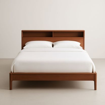 Letto matrimoniale con testiera scaffale legno massello 200x160 cm