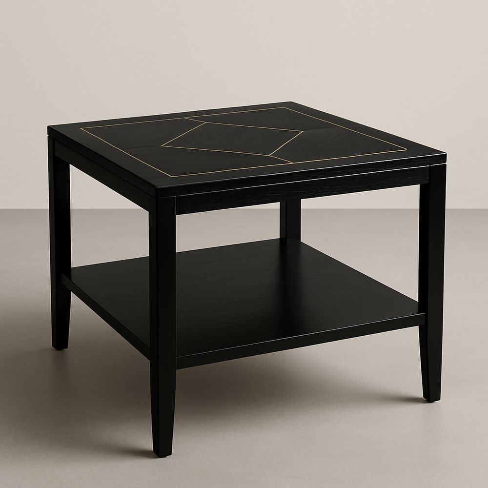 Tavolino quadrato in legno nero con ripiano inferiore