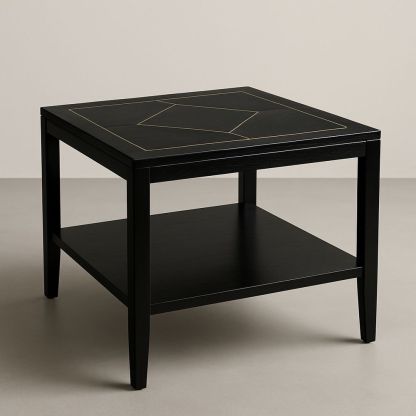 Tavolino quadrato in legno nero con ripiano inferiore
