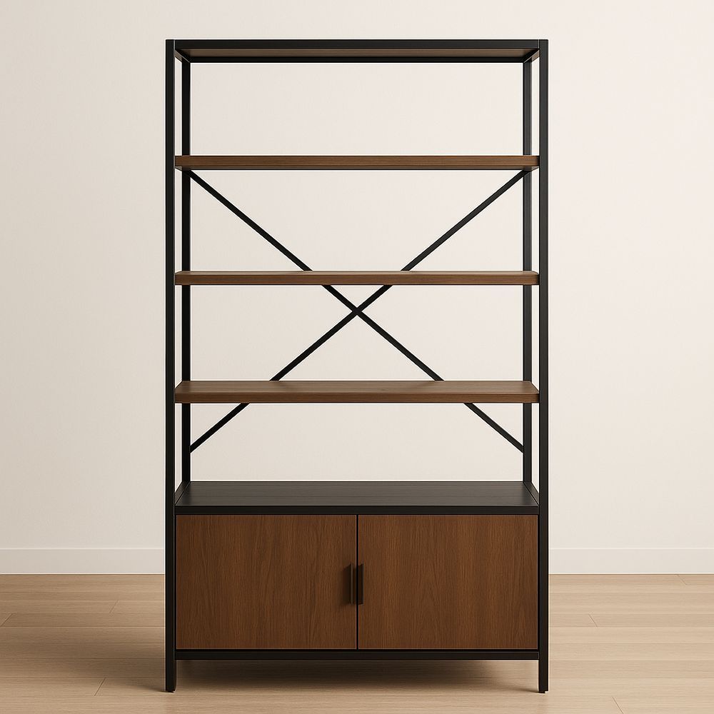 Libreria in Metallo e Legno con Armadietto 4 Ripiani