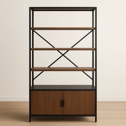 Libreria in Metallo e Legno con Armadietto 4 Ripiani