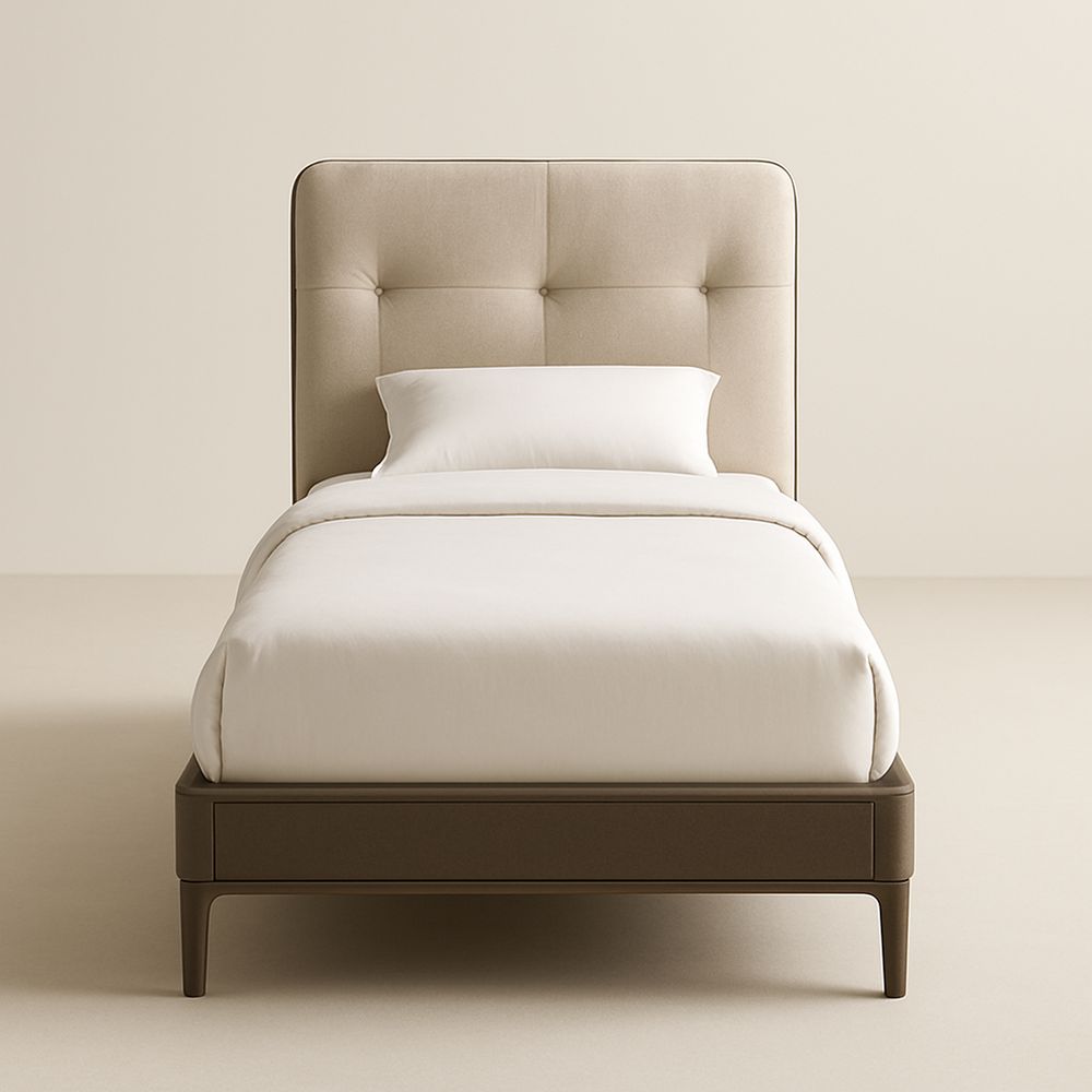 Letto Singolo Imbottito in Tessuto Beige