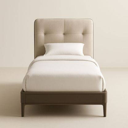 Letto Singolo Imbottito in Tessuto Beige