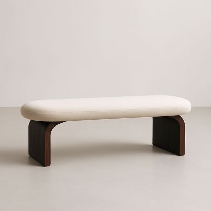 Panca rettangolare in tessuto bianco con base in legno