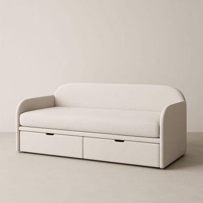 Divano letto in tessuto con spazio di stoccaggio, colore beige