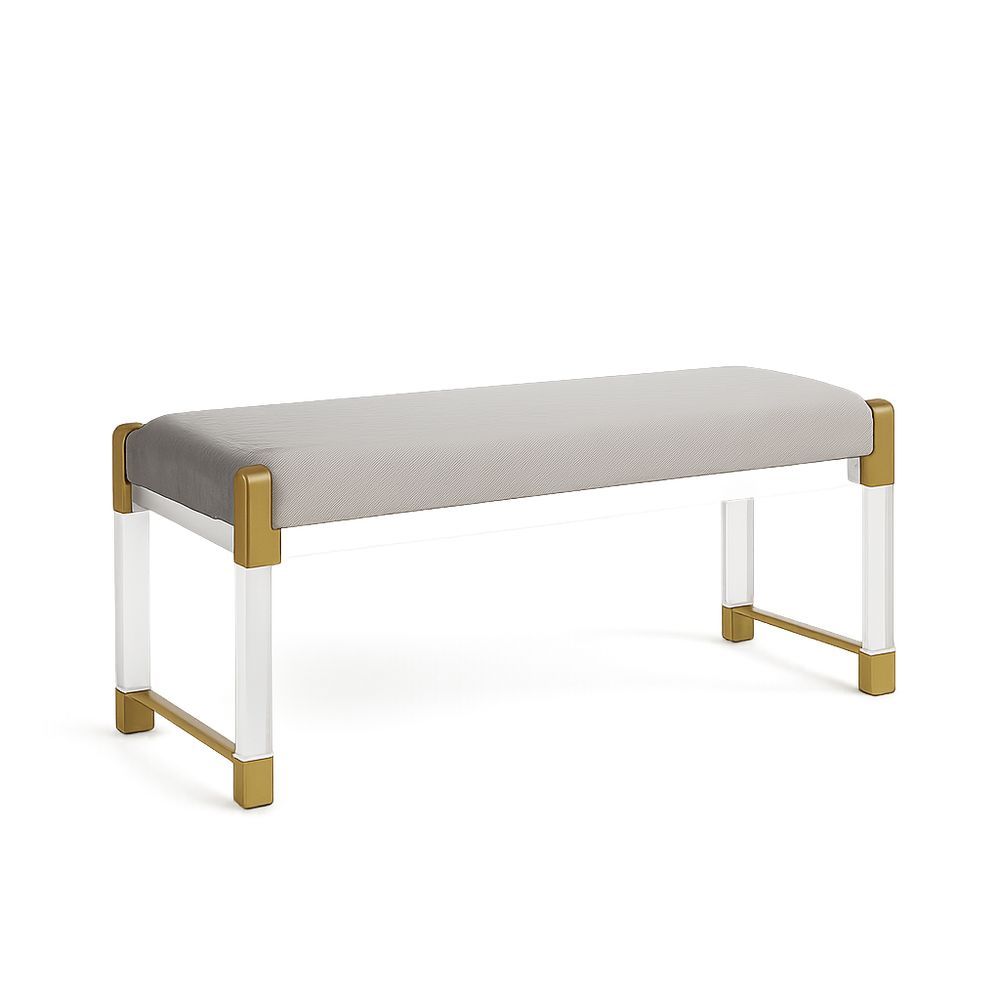 Panca imbottita in tessuto con struttura in metallo dorato e bianco
