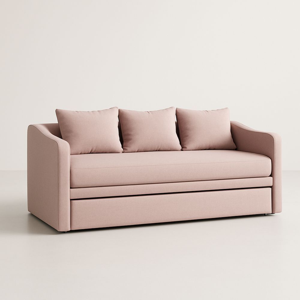 Divano Letto in Tessuto Rosa con Cuscini