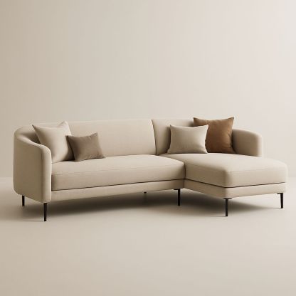 Divano angolare in tessuto beige con cuscini inclusi