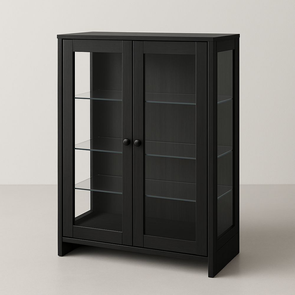 Vetrina in Legno Nero con Vetri Temperati 80x40x120 cm