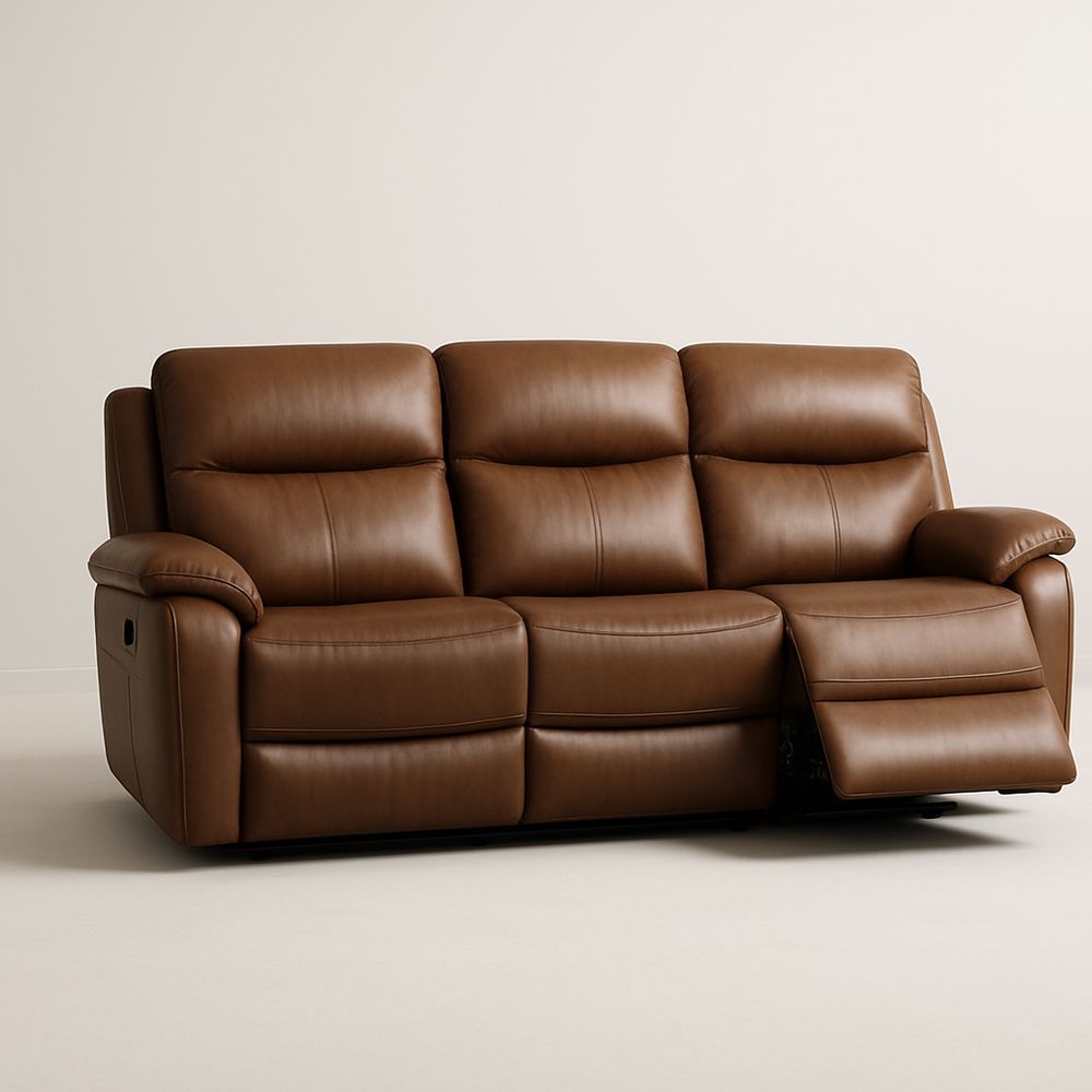 Divano reclinabile in pelle sintetica marrone a 3 posti 210x90x100 cm