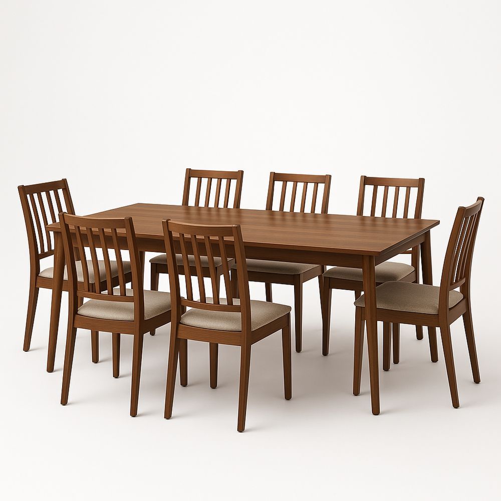 Set da Pranzo Rettangolare in Legno Massello con 7 Sedie