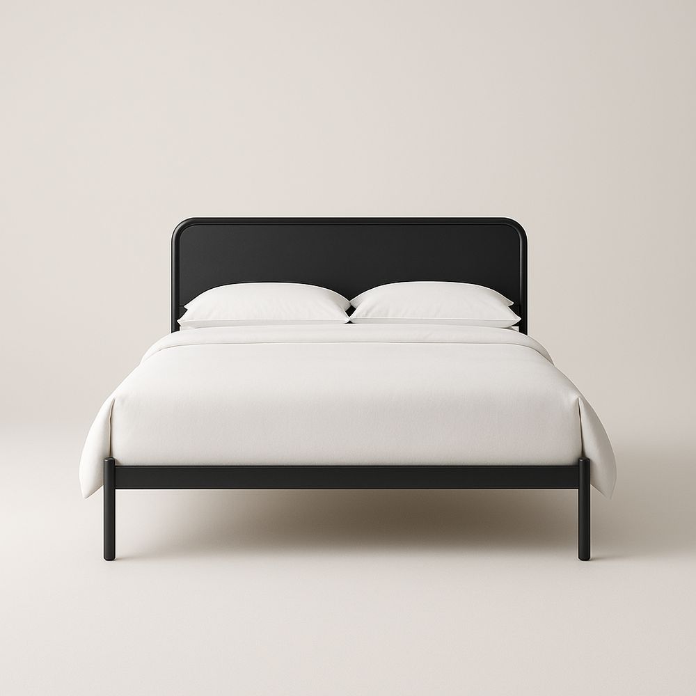Letto matrimoniale in metallo nero con testiera imbottita 160x200 cm