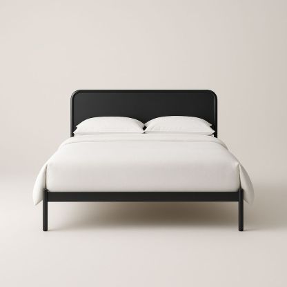 Letto matrimoniale in metallo nero con testiera imbottita 160x200 cm