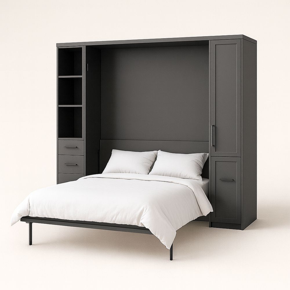 Letto contenitore in legno e metallo con armadio integrato, 210x160x40 cm