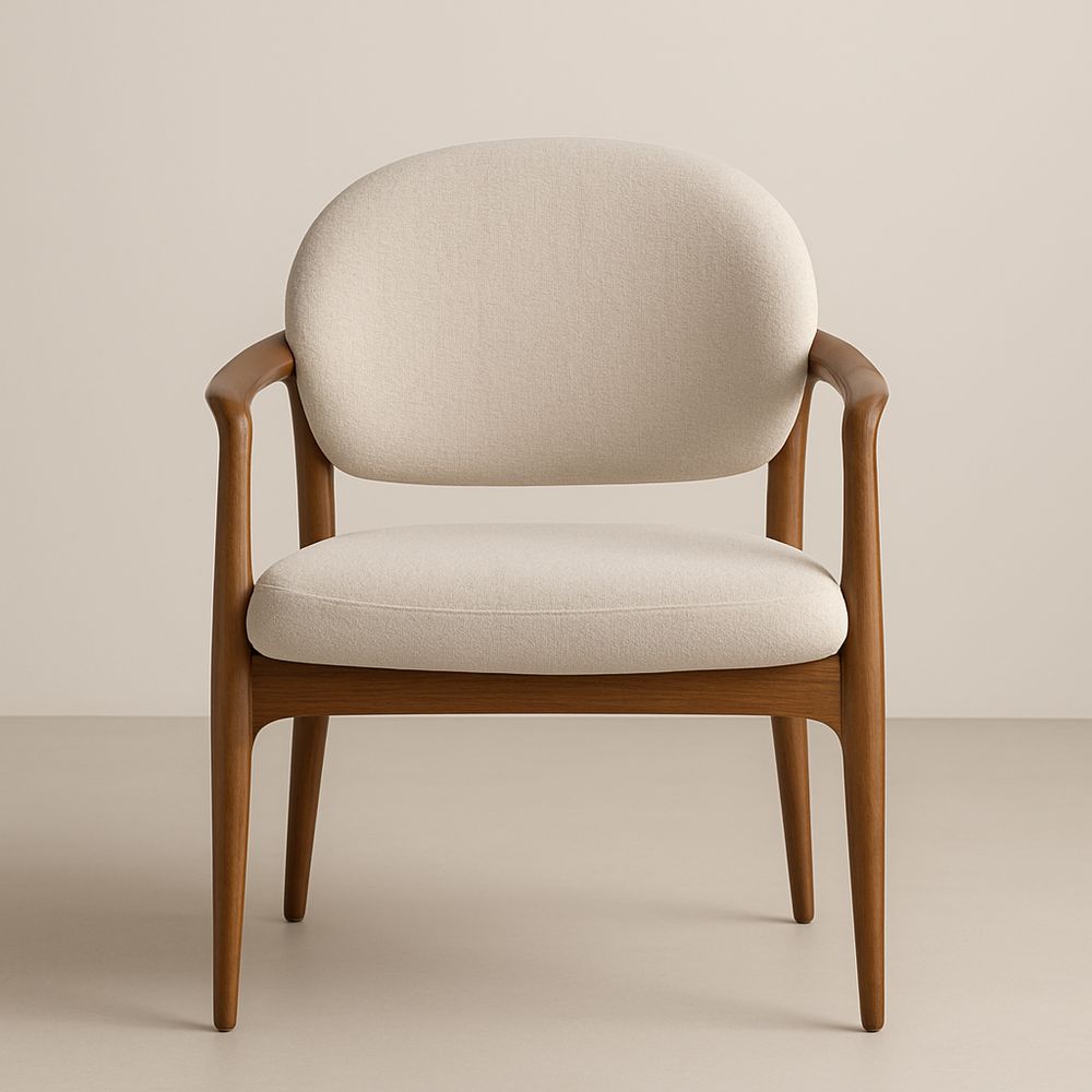 Sedia in Legno con Rivestimento in Tessuto Beige