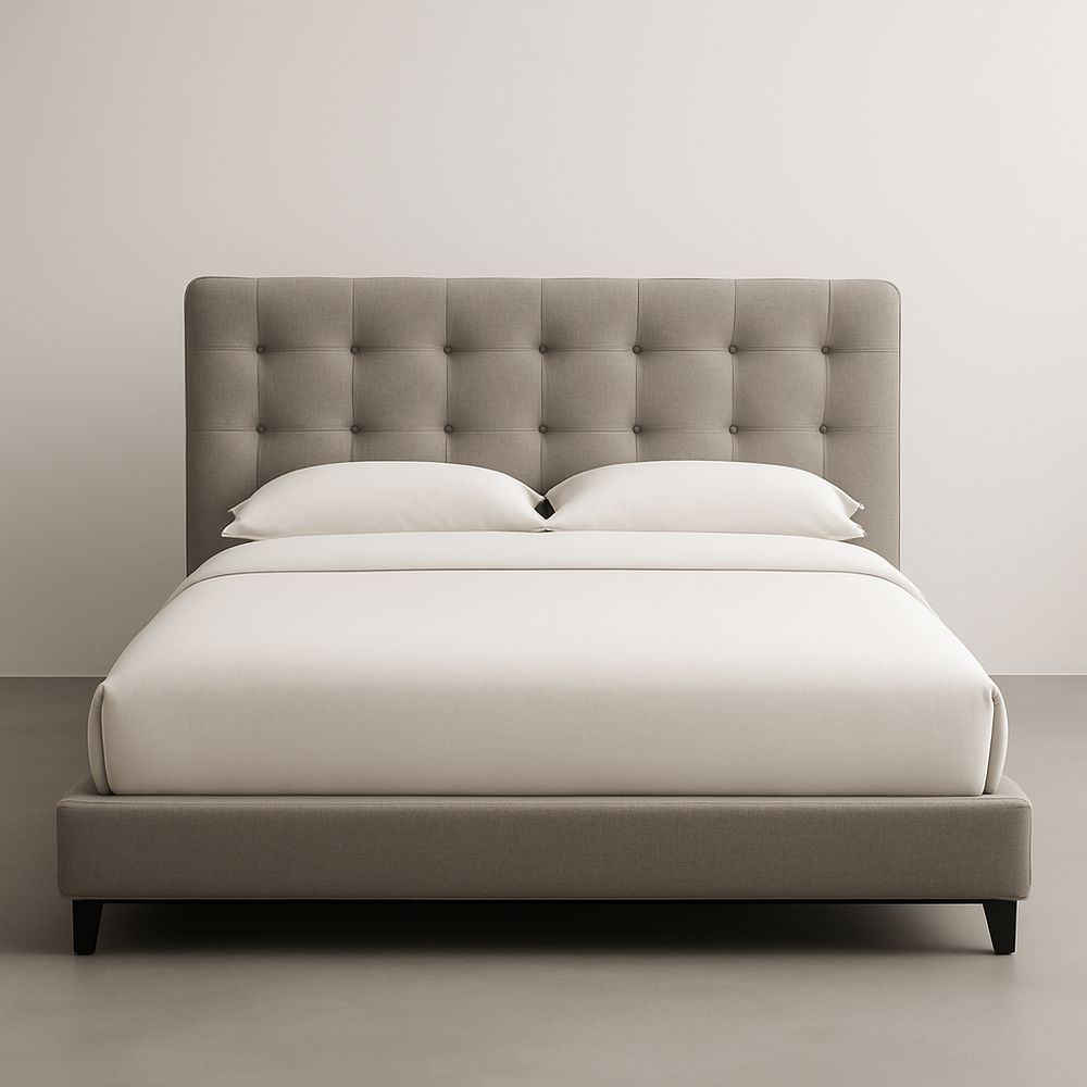 Letto matrimoniale in legno e tessuto con testiera trapuntata 200x160x120 cm