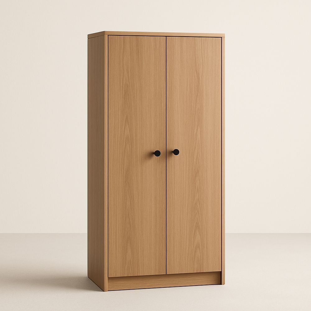 Armadio a Due Ante in Legno Naturale 180x80x50 cm