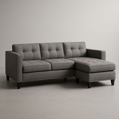 Divano angolare in tessuto grigio con chaise longue
