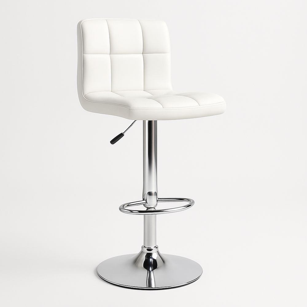 Sgabello da Bar Regolabile in Pelle PU e Acciaio Cromato Bianco