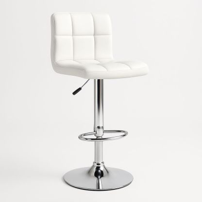 Sgabello da Bar Regolabile in Pelle PU e Acciaio Cromato Bianco