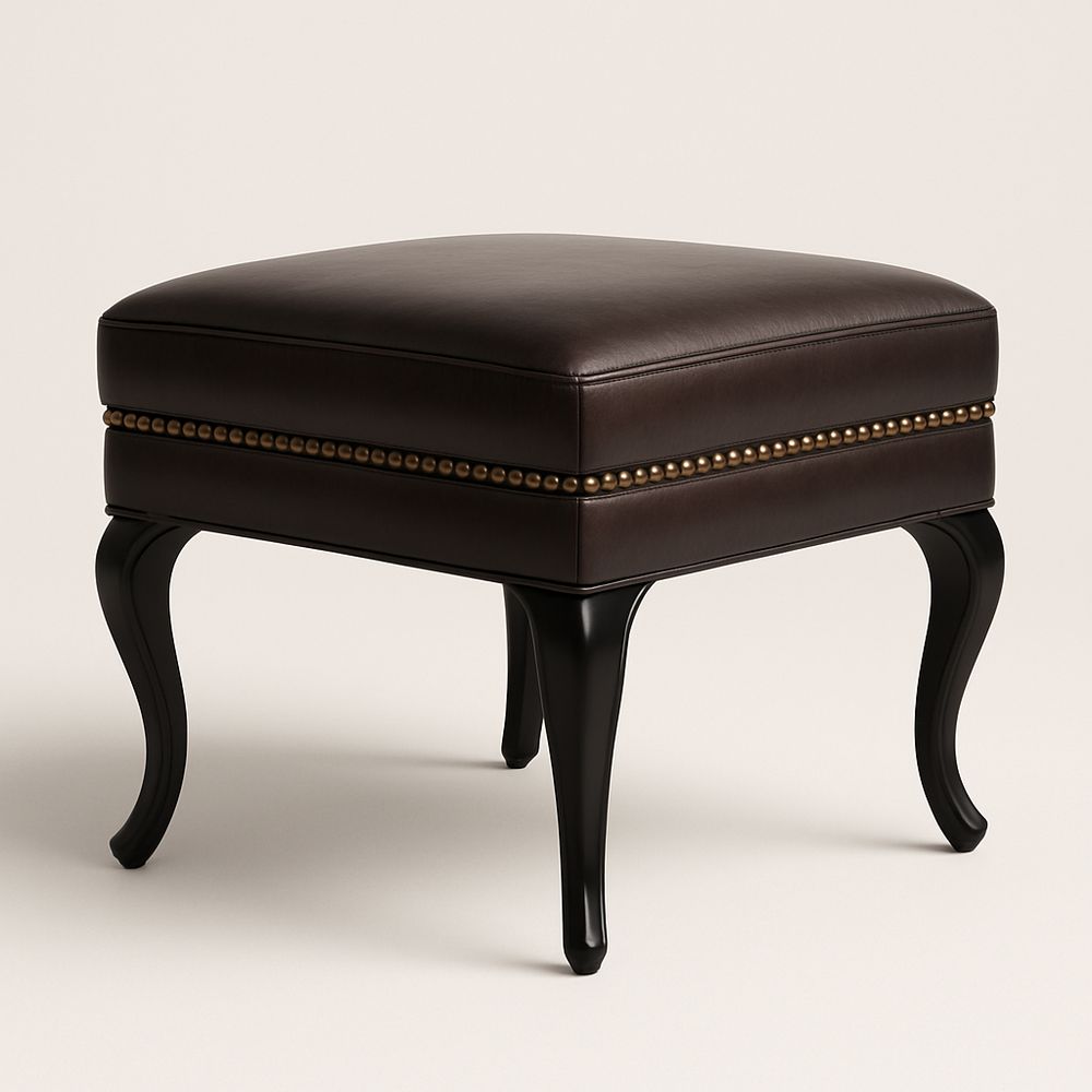 Poggiapiedi Quadrato in Pelle Marrone