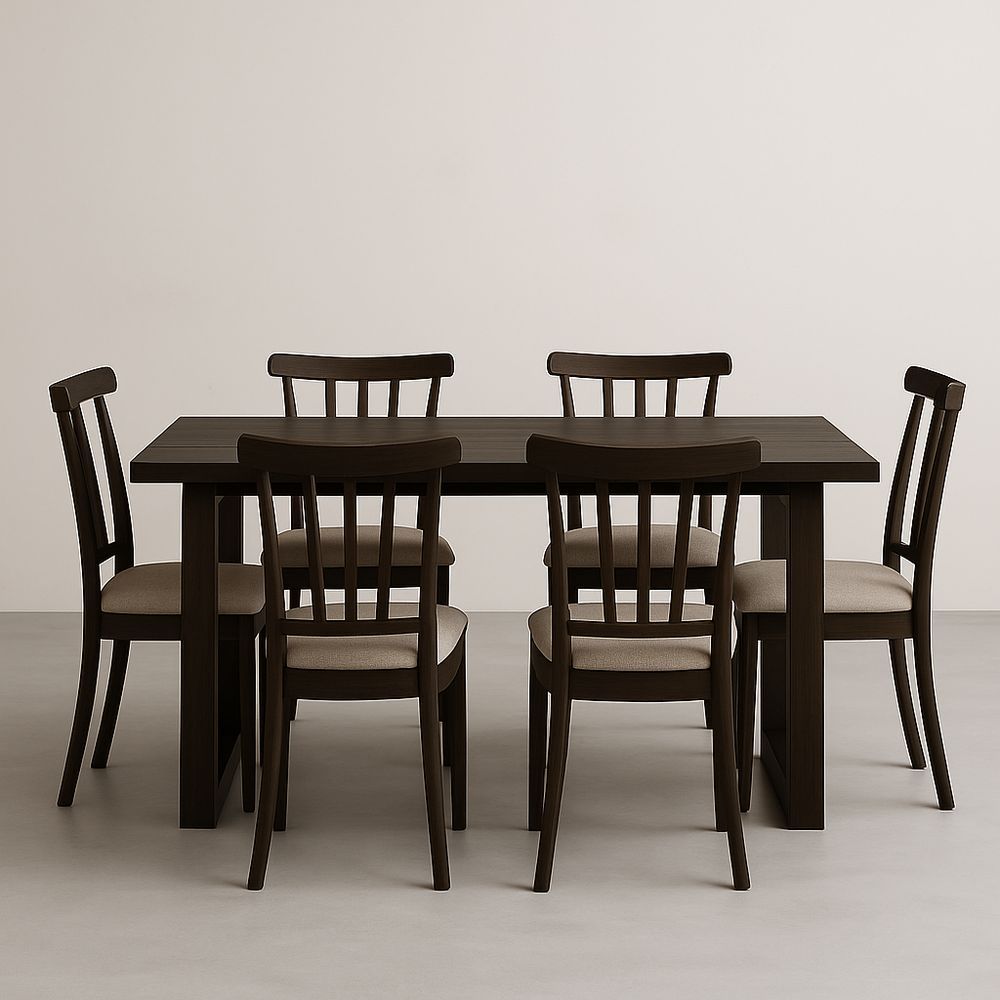Set tavolo da pranzo con 6 sedie in legno marrone