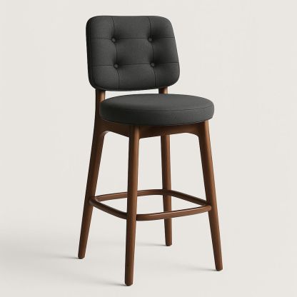 Sgabello in Legno con Seduta Imbottita in Poliestere Grigio Scuro