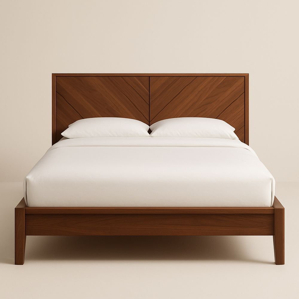 Letto matrimoniale in legno noce con testiera geometrica