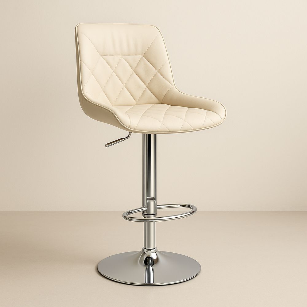 Sgabello Regolabile in Similpelle Crema con Base Cromata