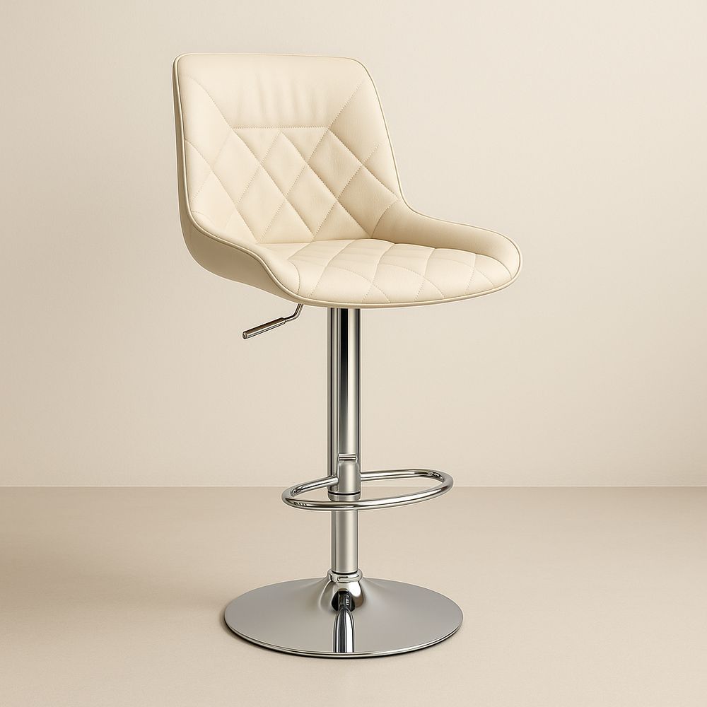 Sgabello Regolabile in Similpelle Crema con Base Cromata