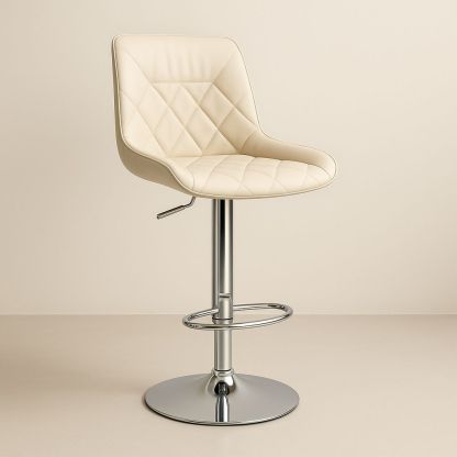 Sgabello Regolabile in Similpelle Crema con Base Cromata