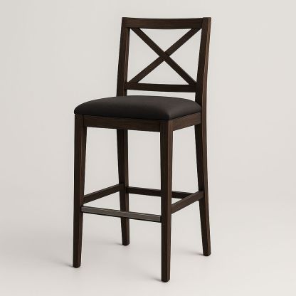 Sgabello Alto in Legno con Seduta in Poliestere Nero